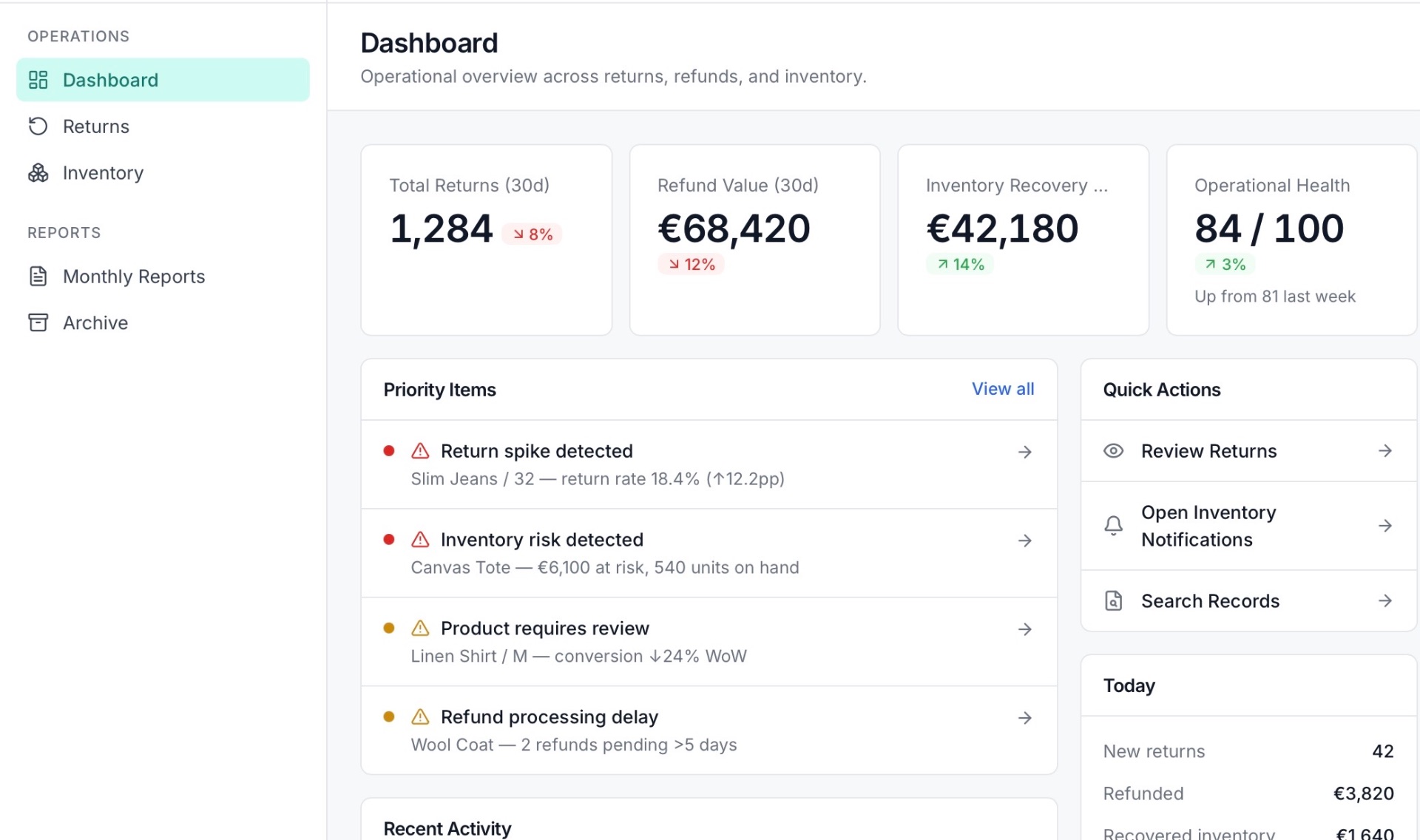 Reversify dashboard