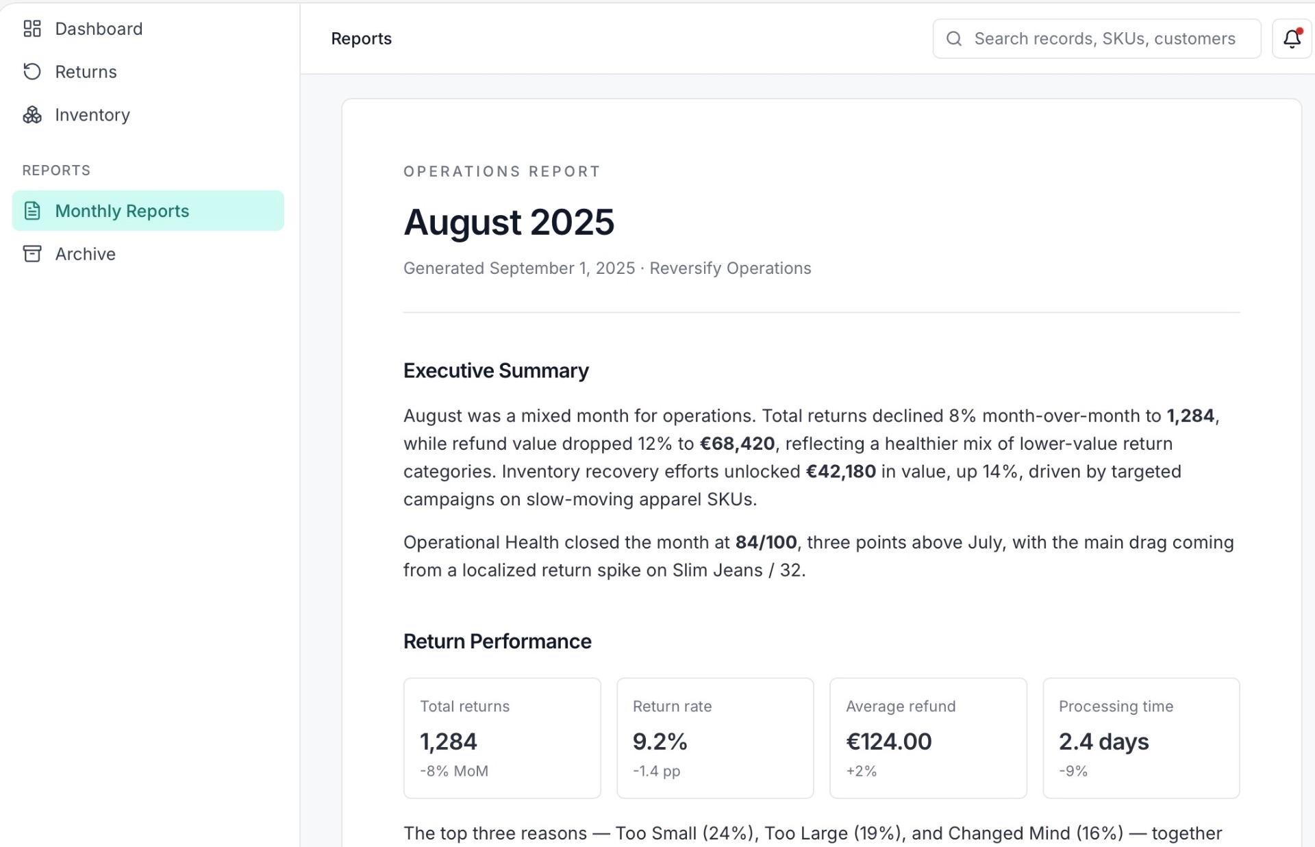 Executive Reporting screenshot